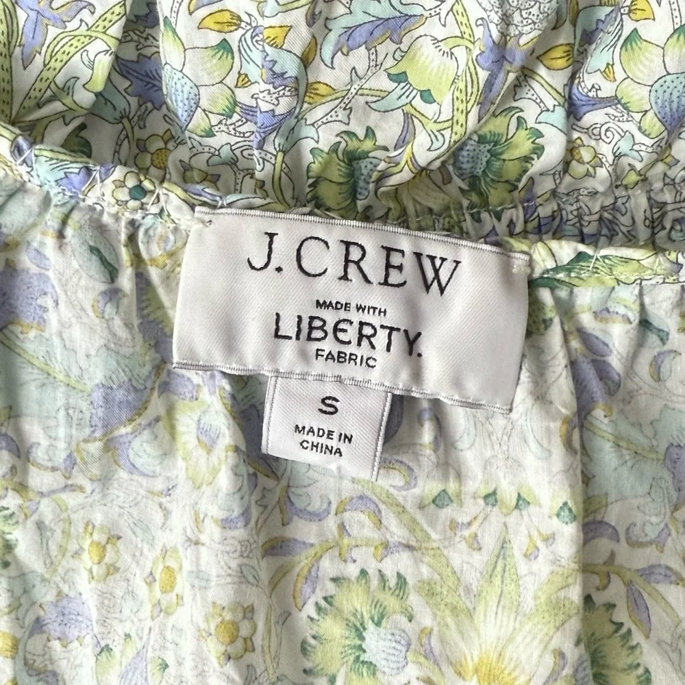 J CREW X LIBERTY Floral Tie Strap Sleeveless Ruffle Smocked Waist Crop Tank S - Picture 6 of 8